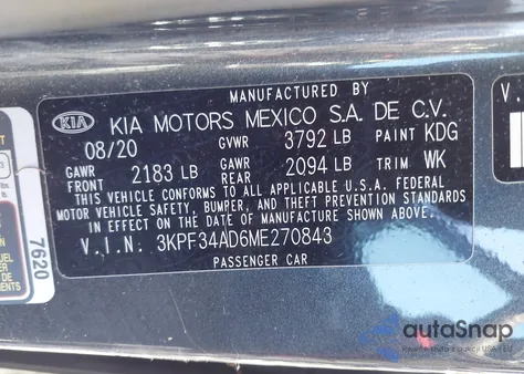 2021 Kia Forte Gt-Line from USA, damaged, VIN 3KPF34AD6ME270843